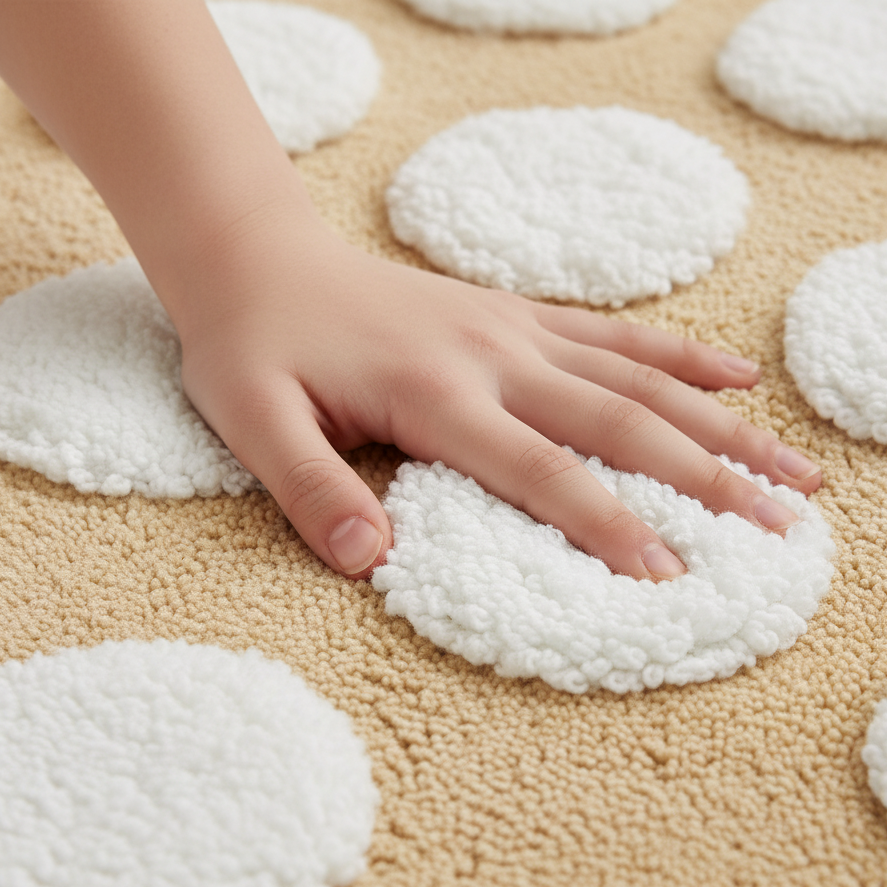 Polka Cotton Bath Mat with Anti-Slip - 40x60cm, Beige