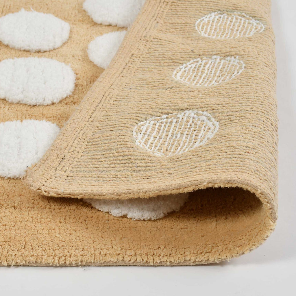 Polka Cotton Bath Mat with Anti-Slip - 40x60cm, Beige