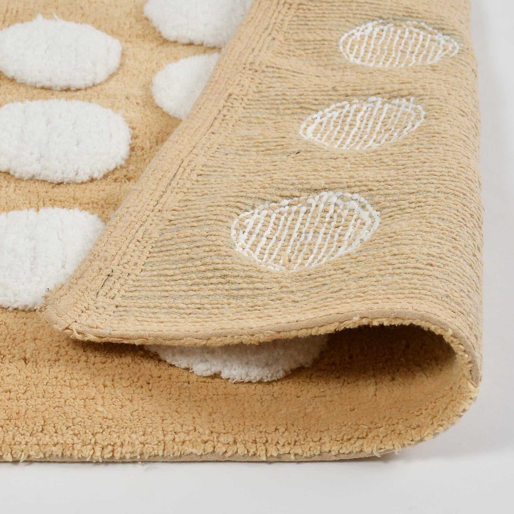 Polka Cotton Bath Mat with Anti-Slip - 40x60cm, Beige