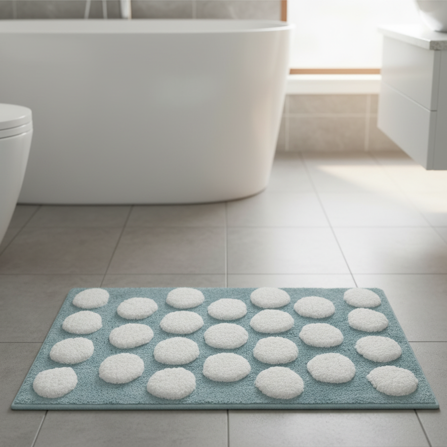 Polka Cotton Bath Mat with Anti-Slip - 40x60cm, Light Blue