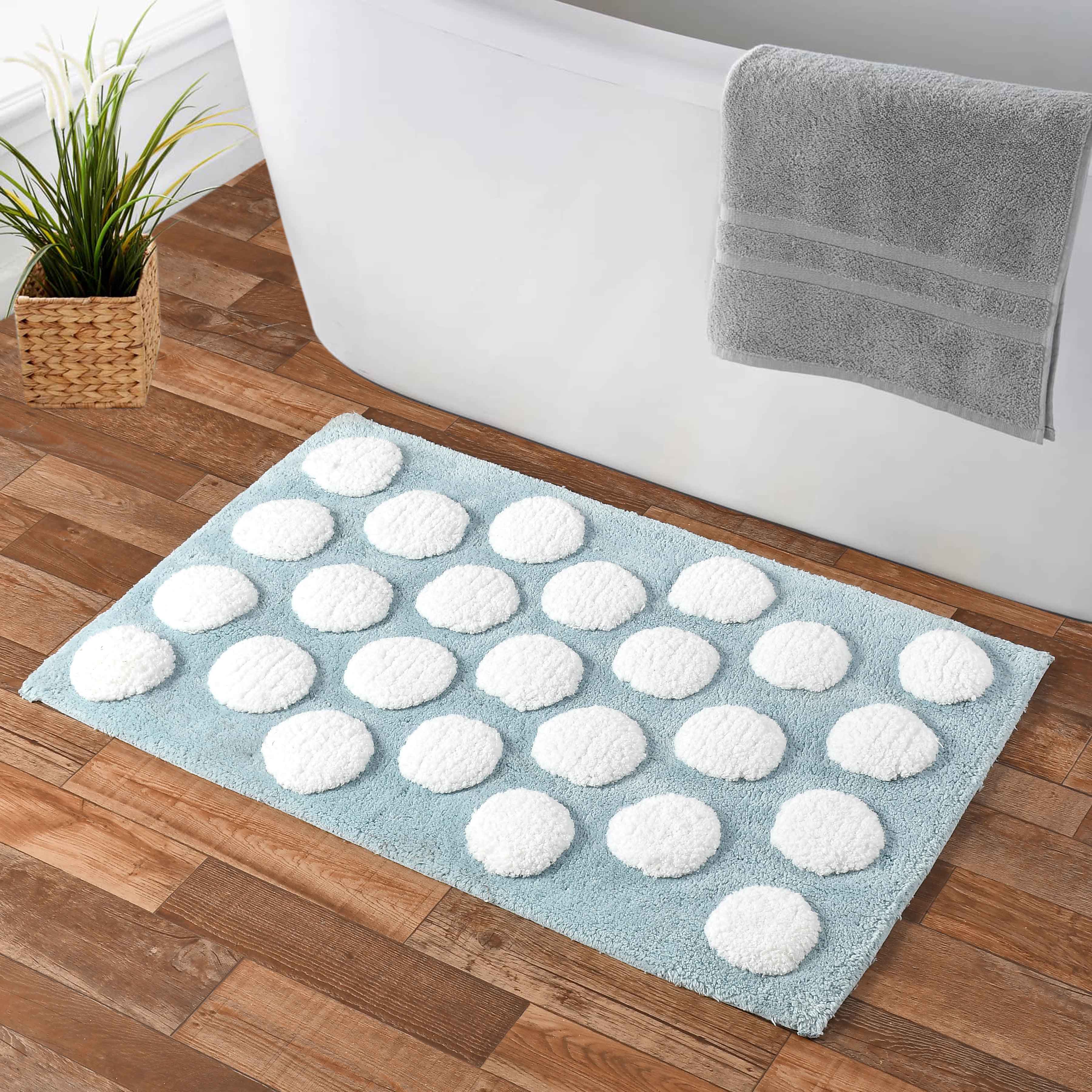 Polka Cotton Bath Mat with Anti-Slip - 40x60cm, Light Blue