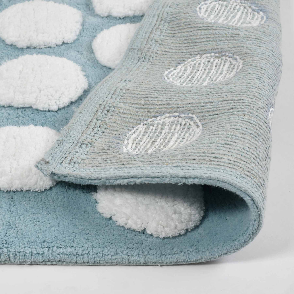 Polka Cotton Bath Mat with Anti-Slip - 40x60cm, Light Blue