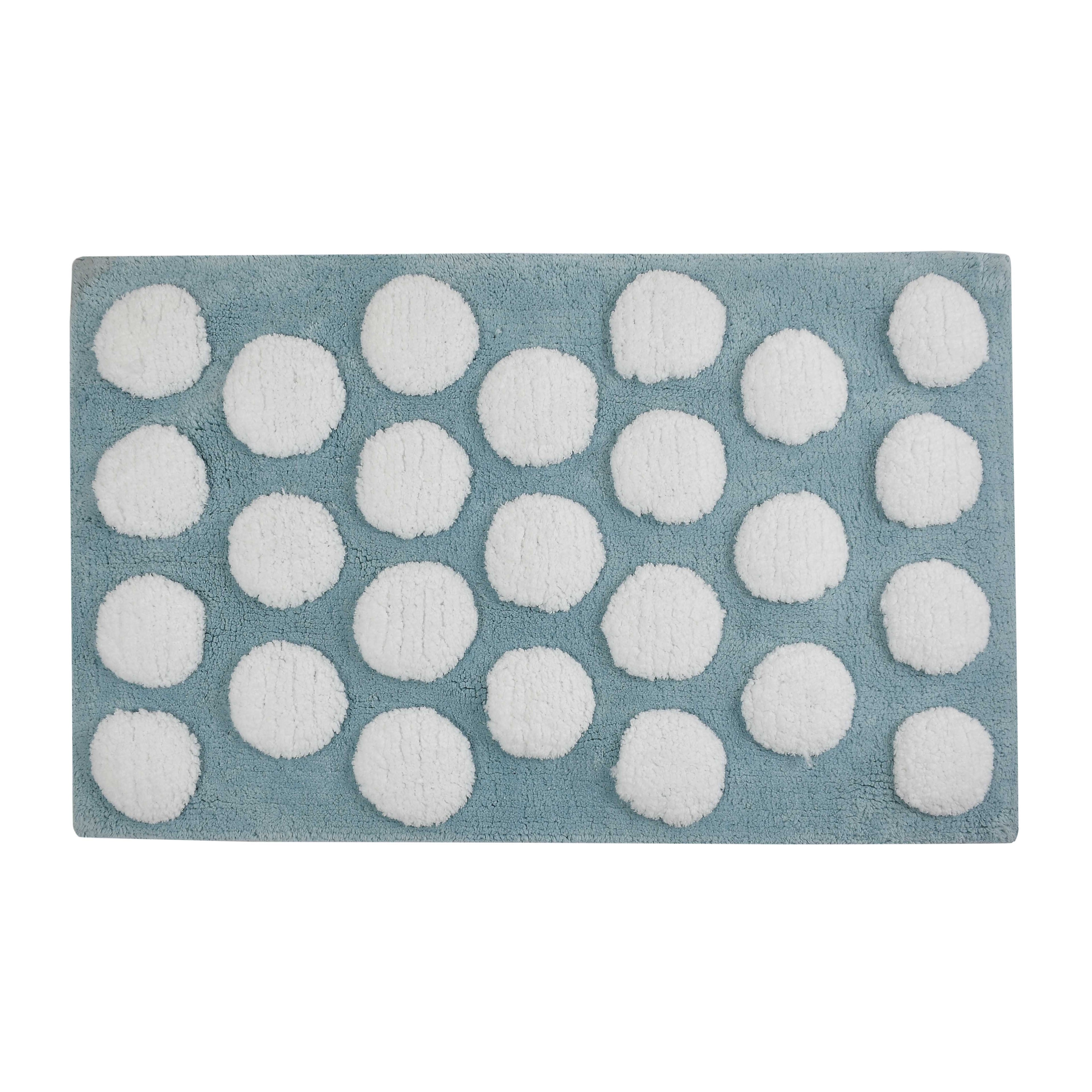Polka Cotton Bath Mat with Anti-Slip - 40x60cm, Light Blue