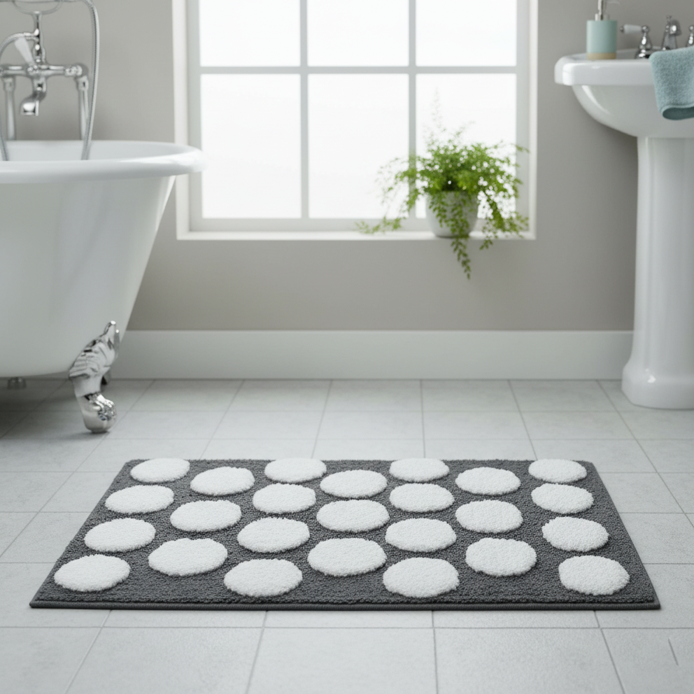 Polka Cotton Bath Mat with Anti-Slip - 40x60cm, Grey
