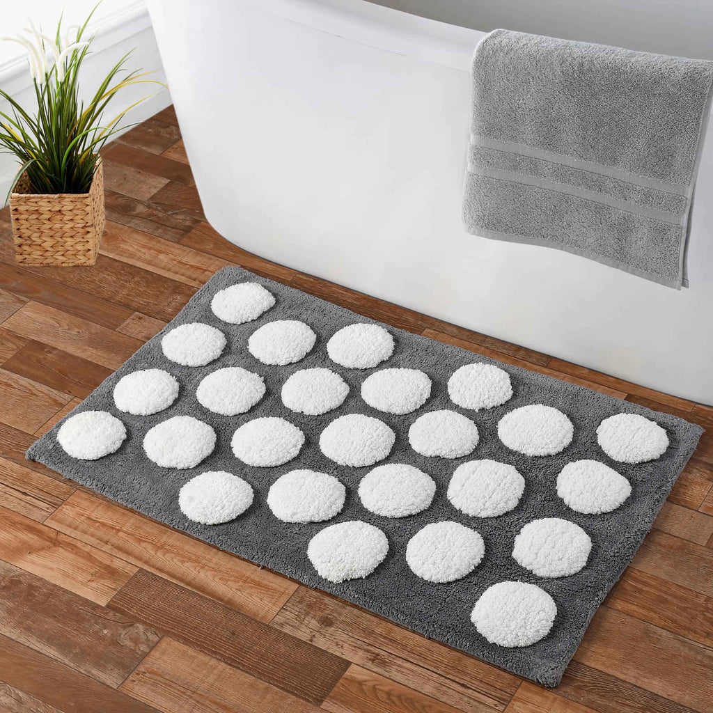 Polka Cotton Bath Mat with Anti-Slip - 40x60cm, Grey