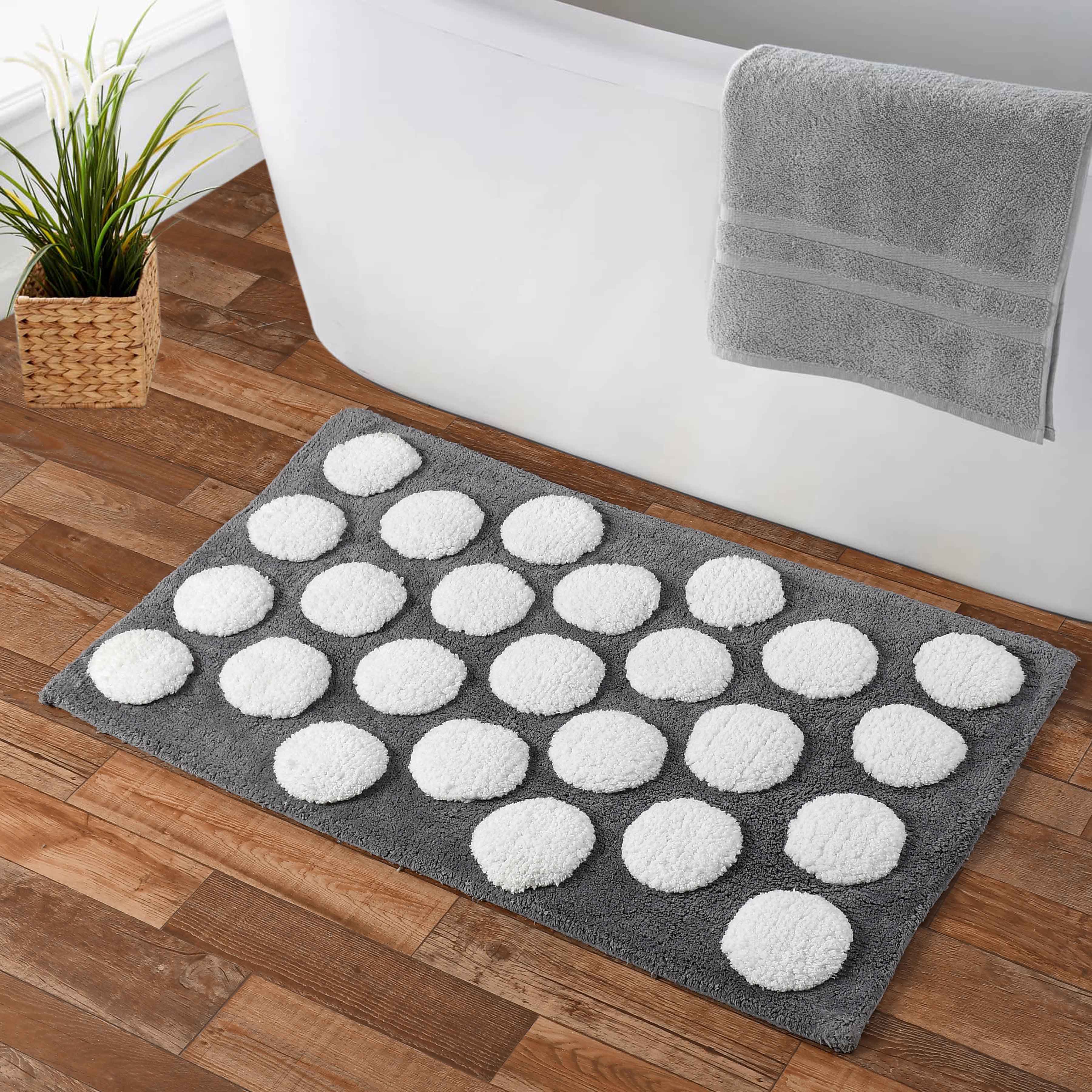 Polka Cotton Bath Mat with Anti-Slip - 40x60cm, Grey