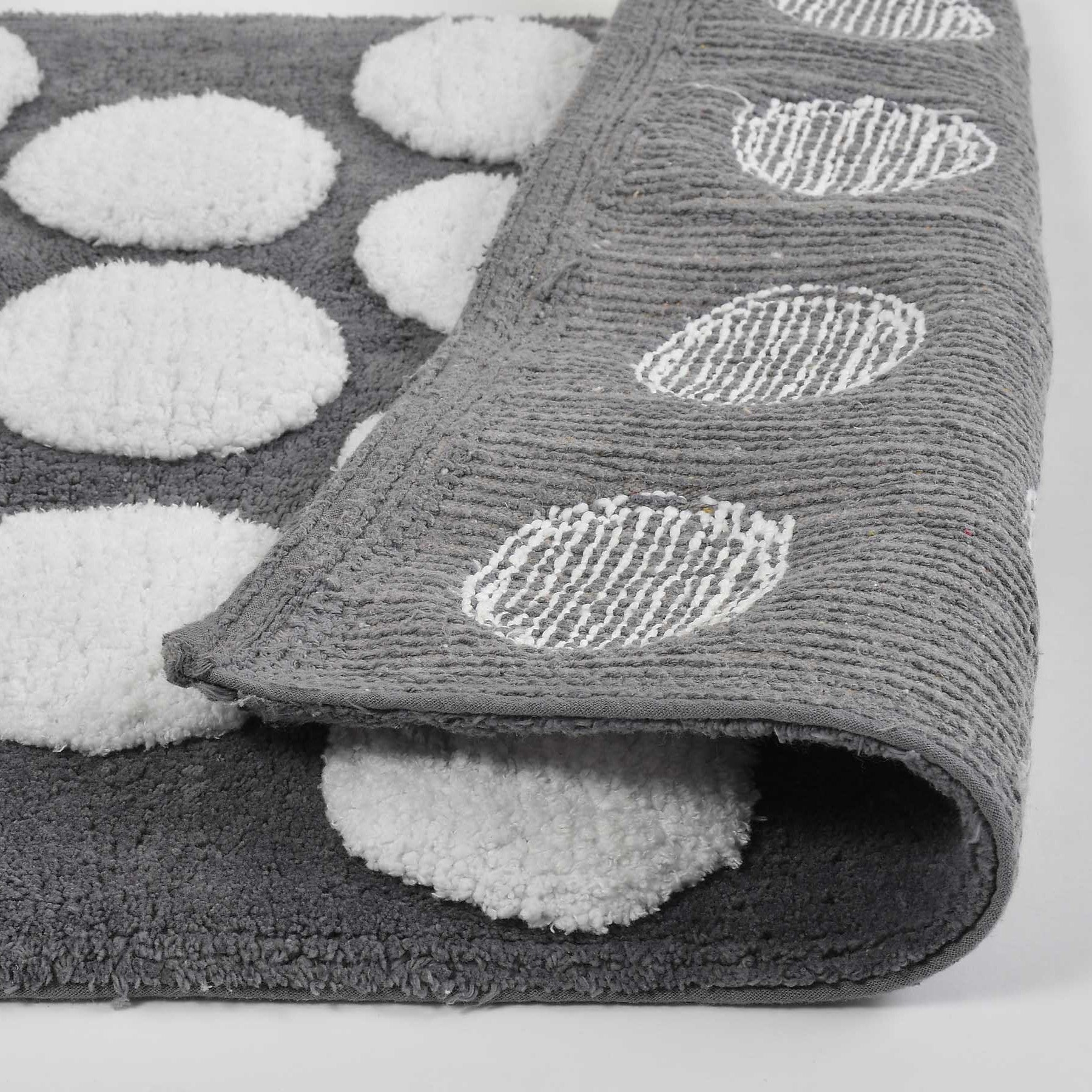 Polka Cotton Bath Mat with Anti-Slip - 40x60cm, Grey