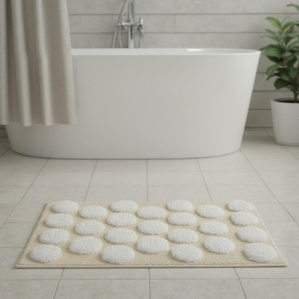 Polka Cotton Bath Mat with Anti-Slip - 40x60cm, Ivory