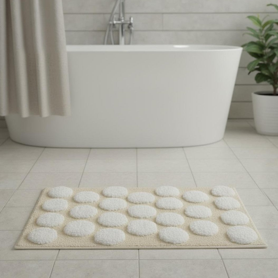 Polka Cotton Bath Mat with Anti-Slip - 40x60cm, Ivory