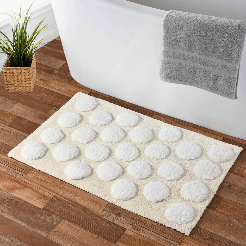 Polka Cotton Bath Mat with Anti-Slip - 40x60cm, Ivory