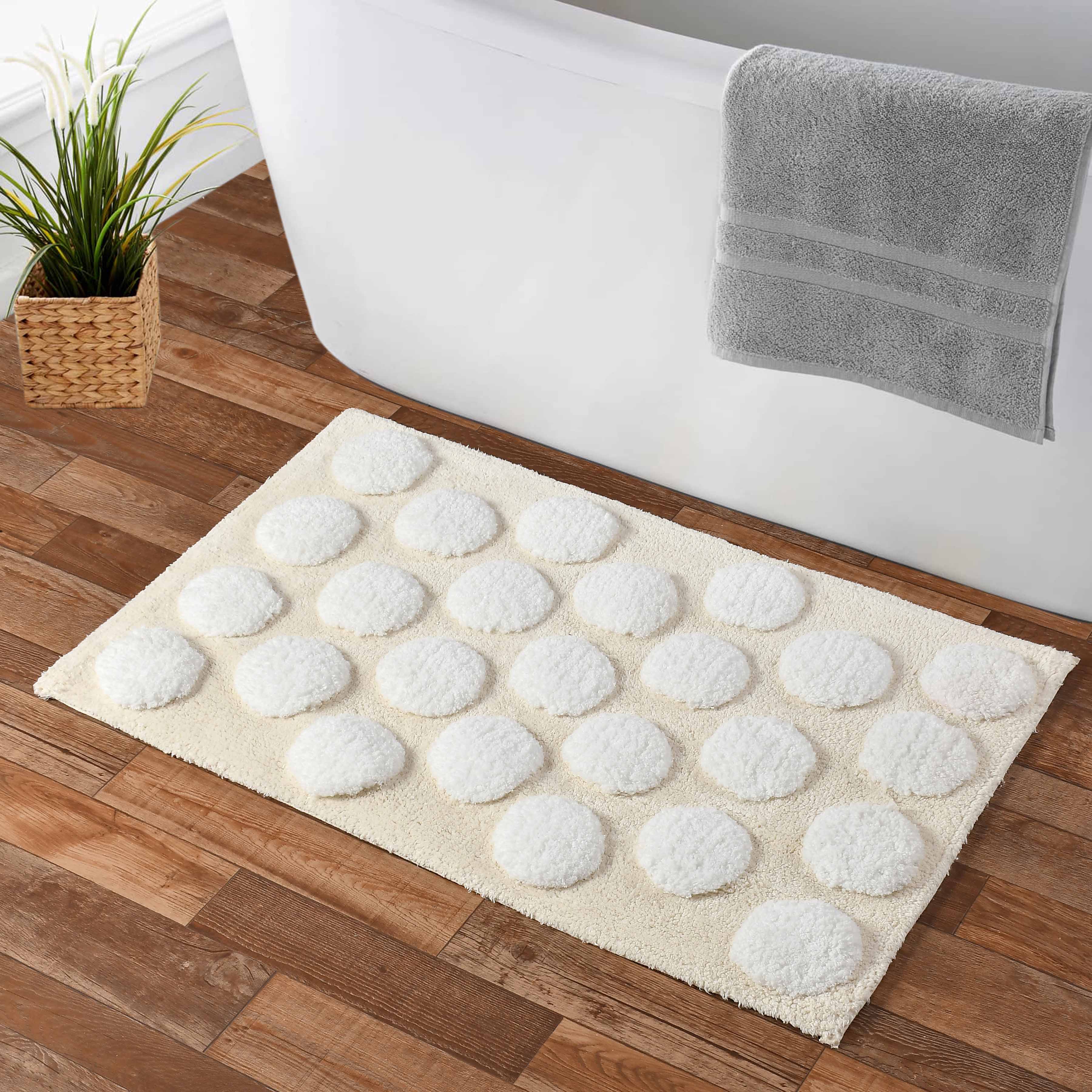 Polka Cotton Bath Mat with Anti-Slip - 40x60cm, Ivory