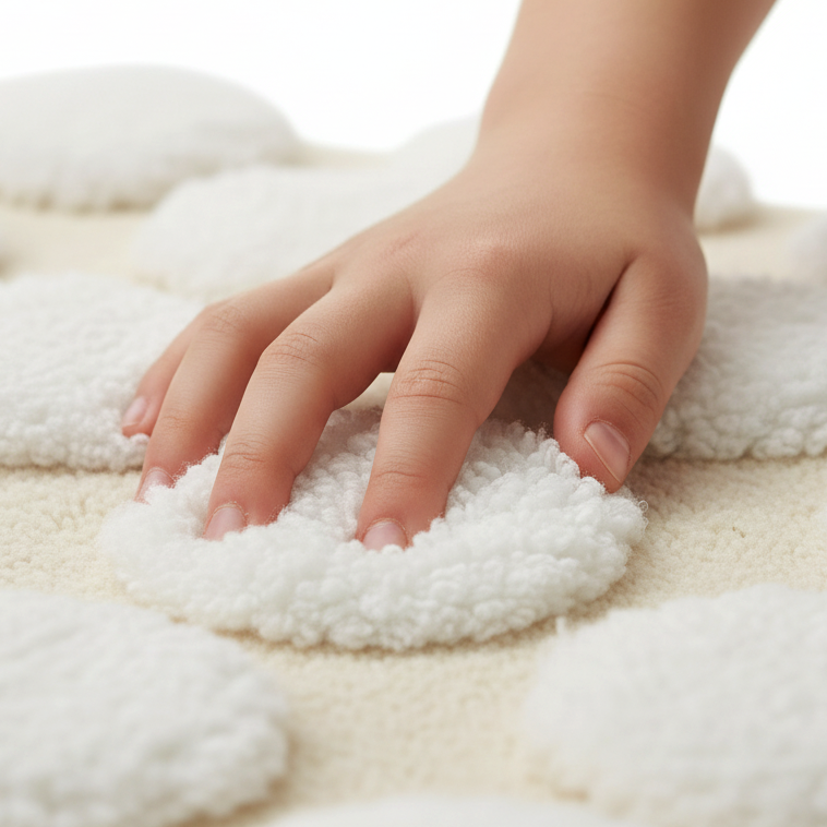 Polka Cotton Bath Mat with Anti-Slip - 40x60cm, Ivory