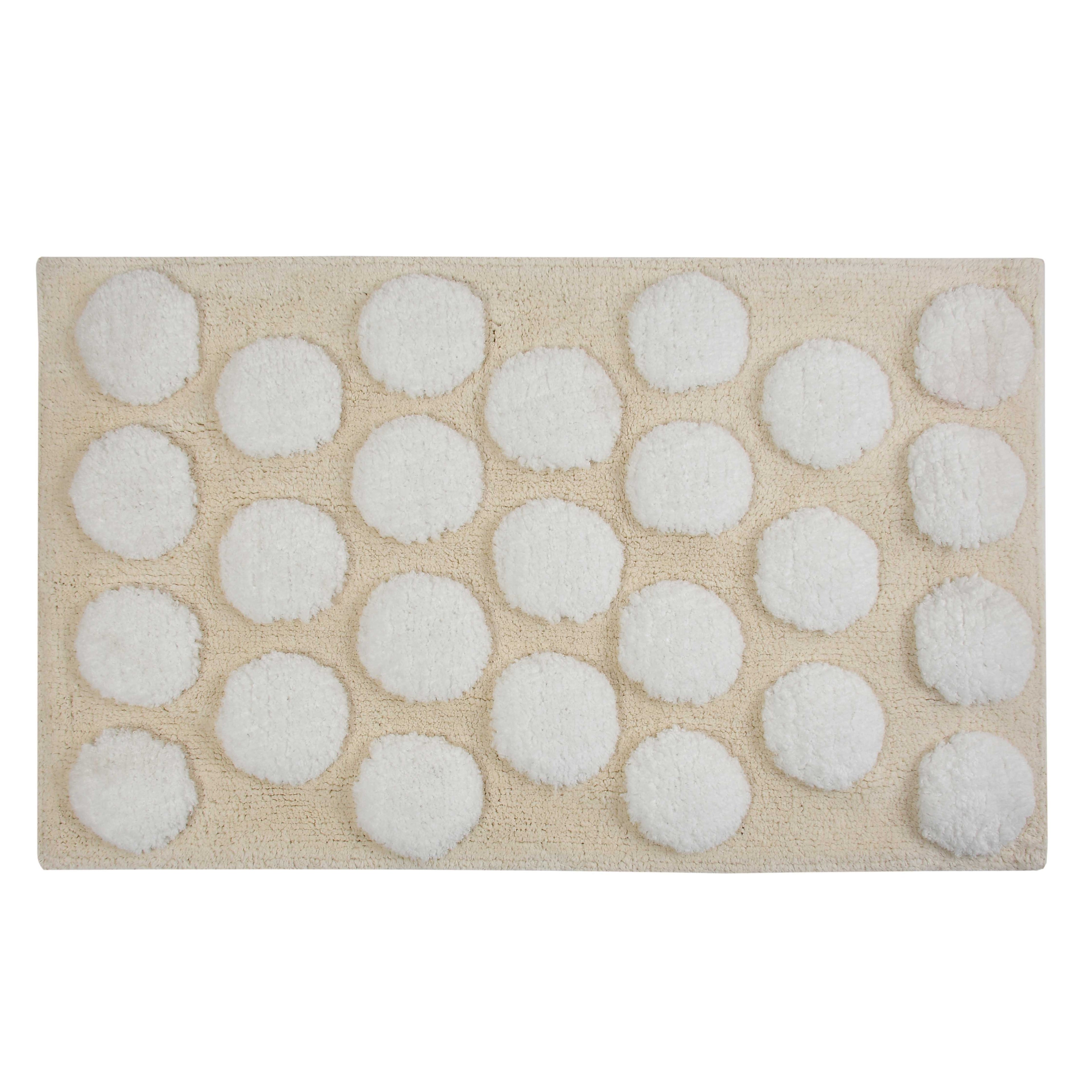 Polka Cotton Bath Mat with Anti-Slip - 40x60cm, Ivory