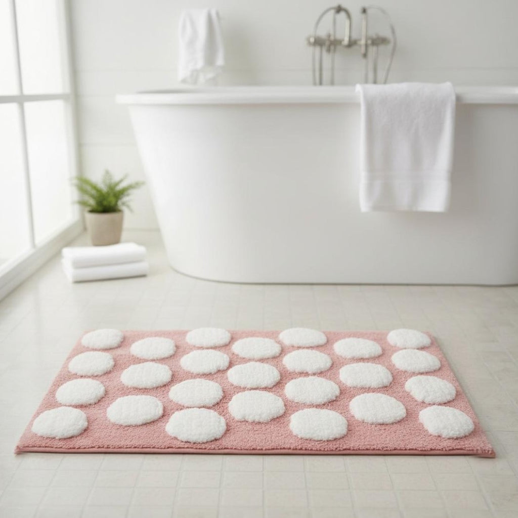 Polka Cotton Bath Mat with Anti-Slip - 40x60cm, Pink