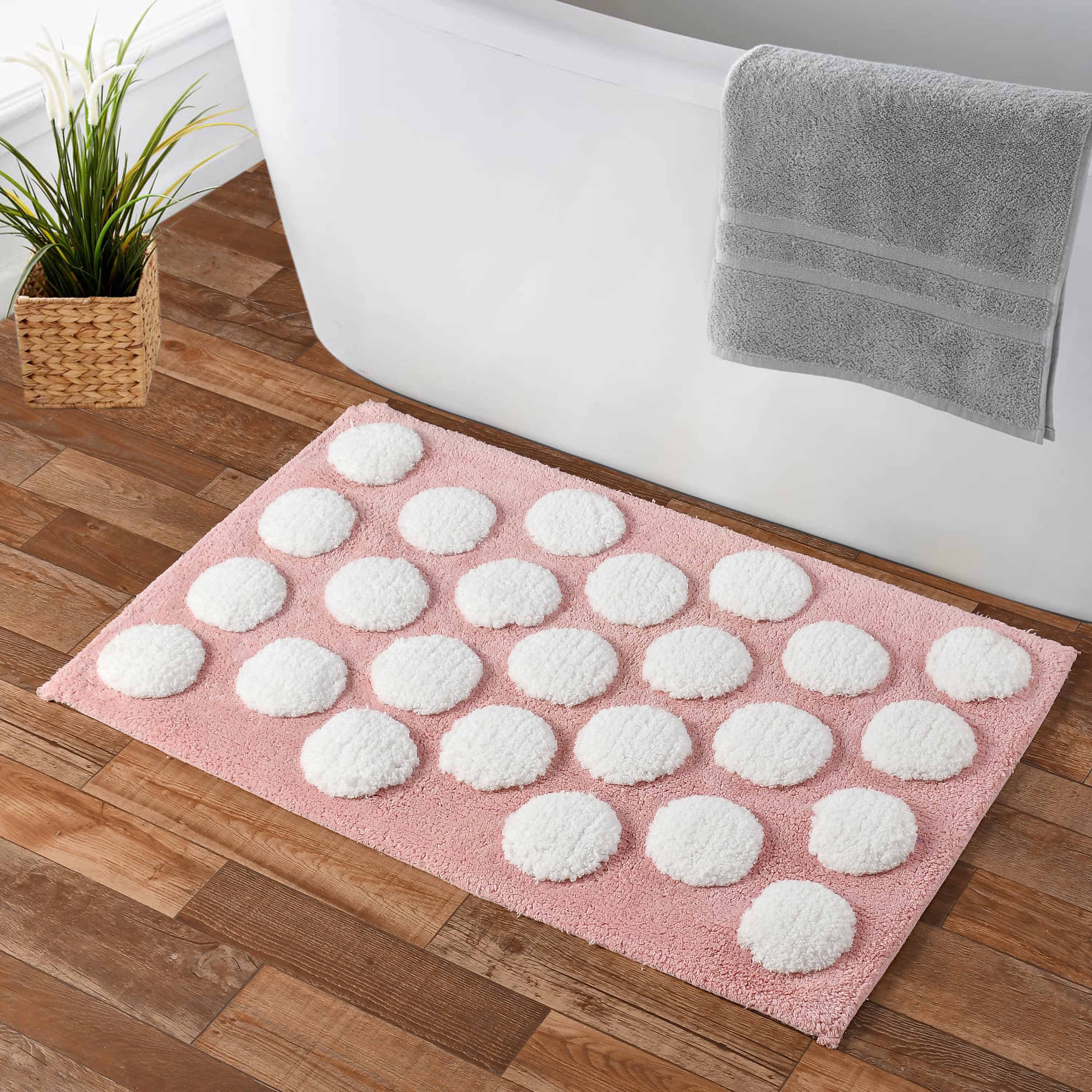 Polka Cotton Bath Mat with Anti-Slip - 40x60cm, Pink