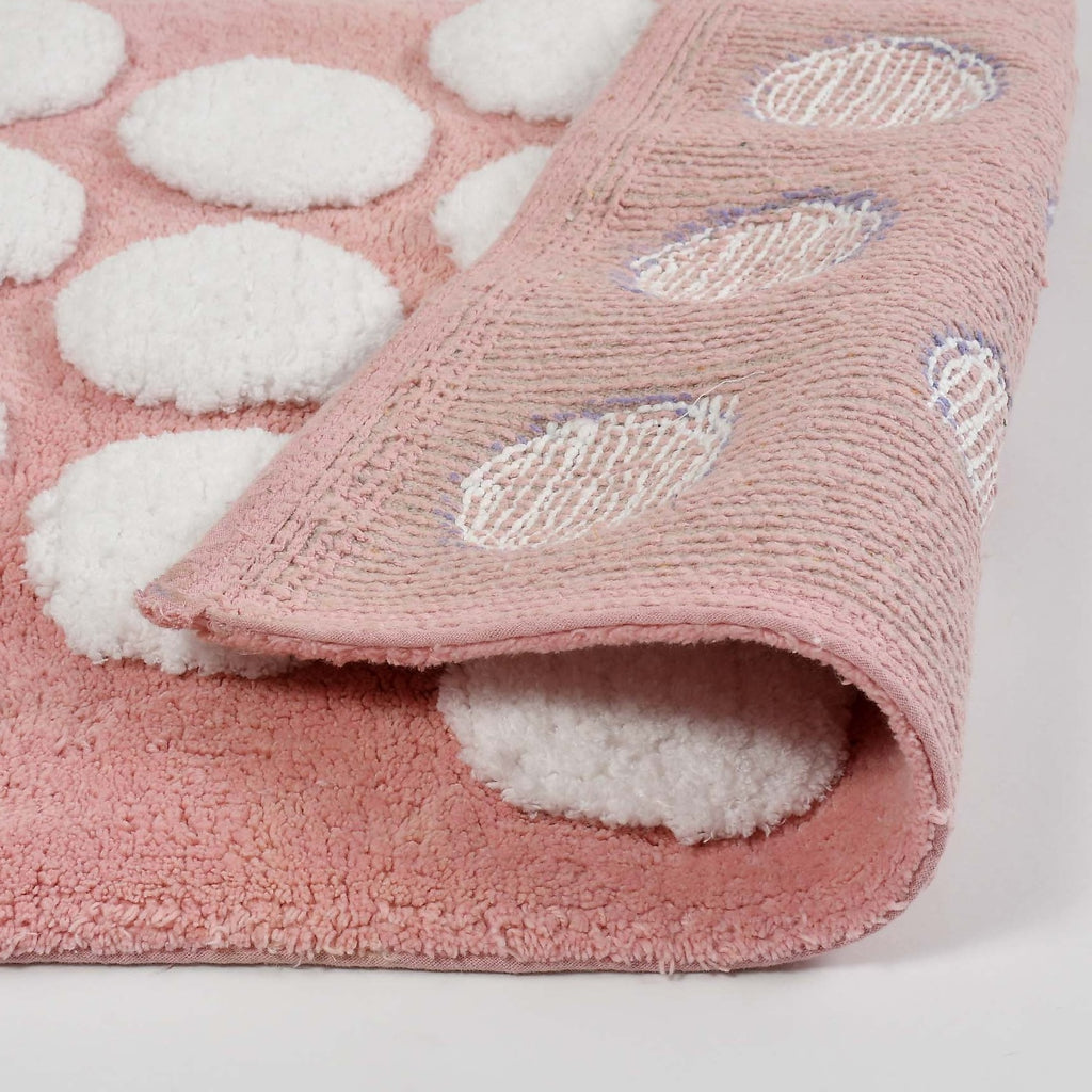 Polka Cotton Bath Mat with Anti-Slip - 40x60cm, Pink