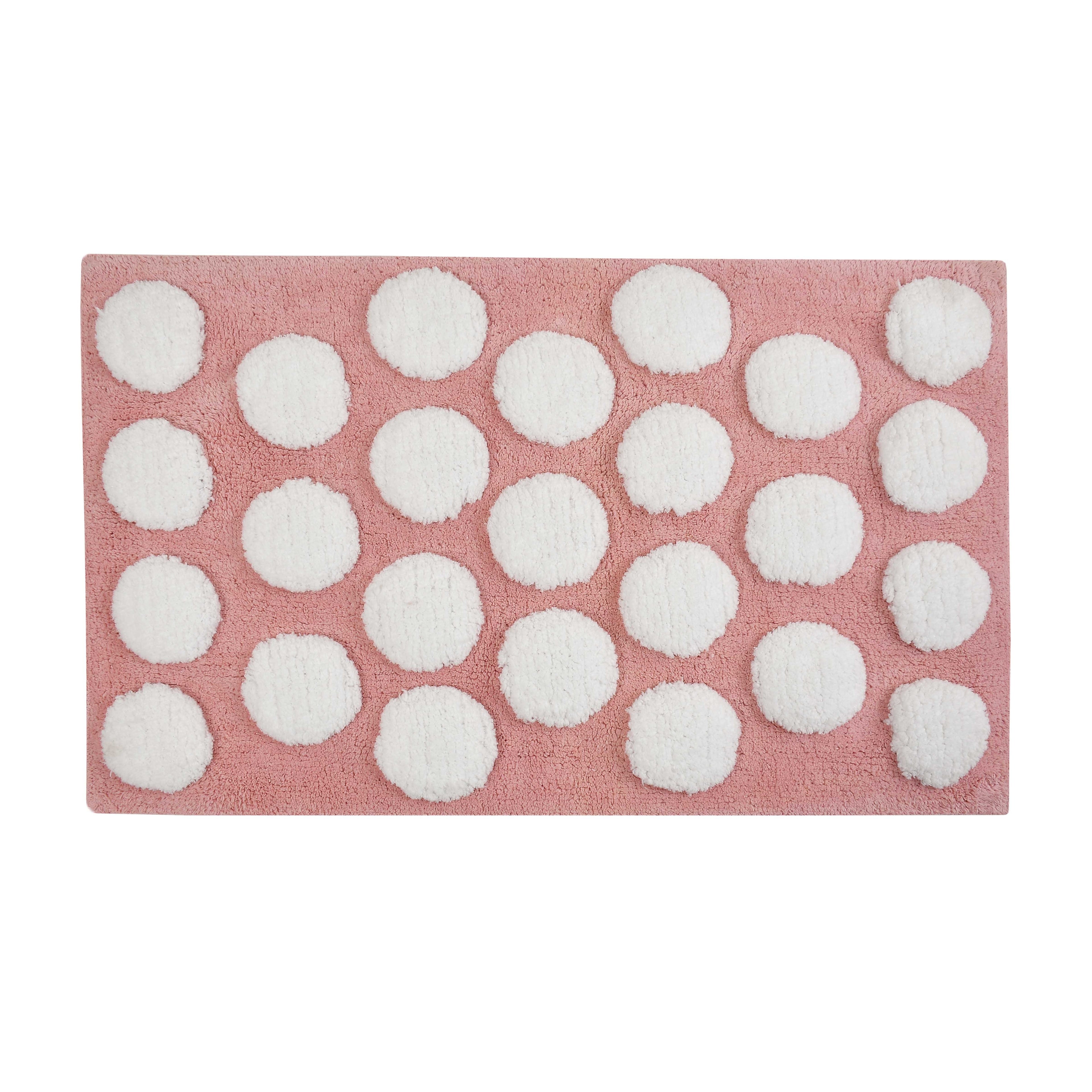 Polka Cotton Bath Mat with Anti-Slip - 40x60cm, Pink