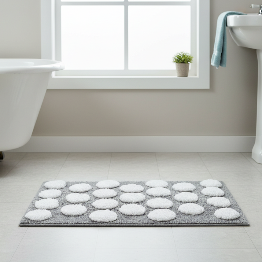 Polka Cotton Bath Mat with Anti-Slip - 50x80cm, Light Grey