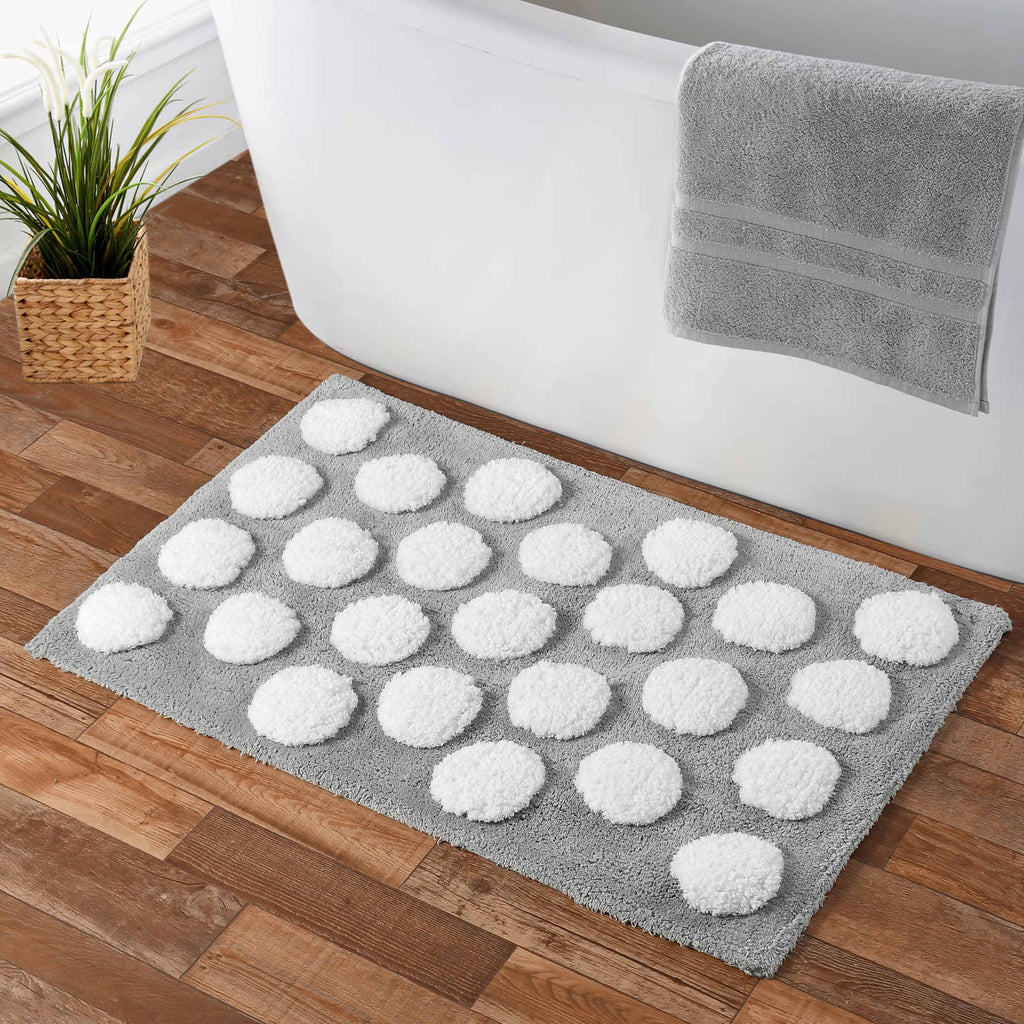 Polka Cotton Bath Mat with Anti-Slip - 50x80cm, Light Grey
