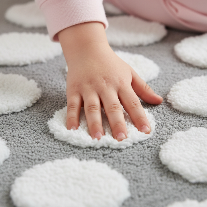 Polka Cotton Bath Mat with Anti-Slip - 50x80cm, Light Grey