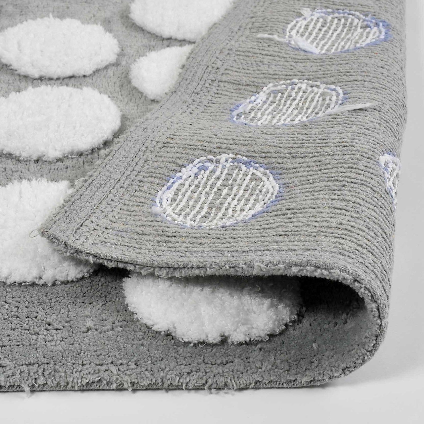 Polka Cotton Bath Mat with Anti-Slip - 40x60cm, Light Grey