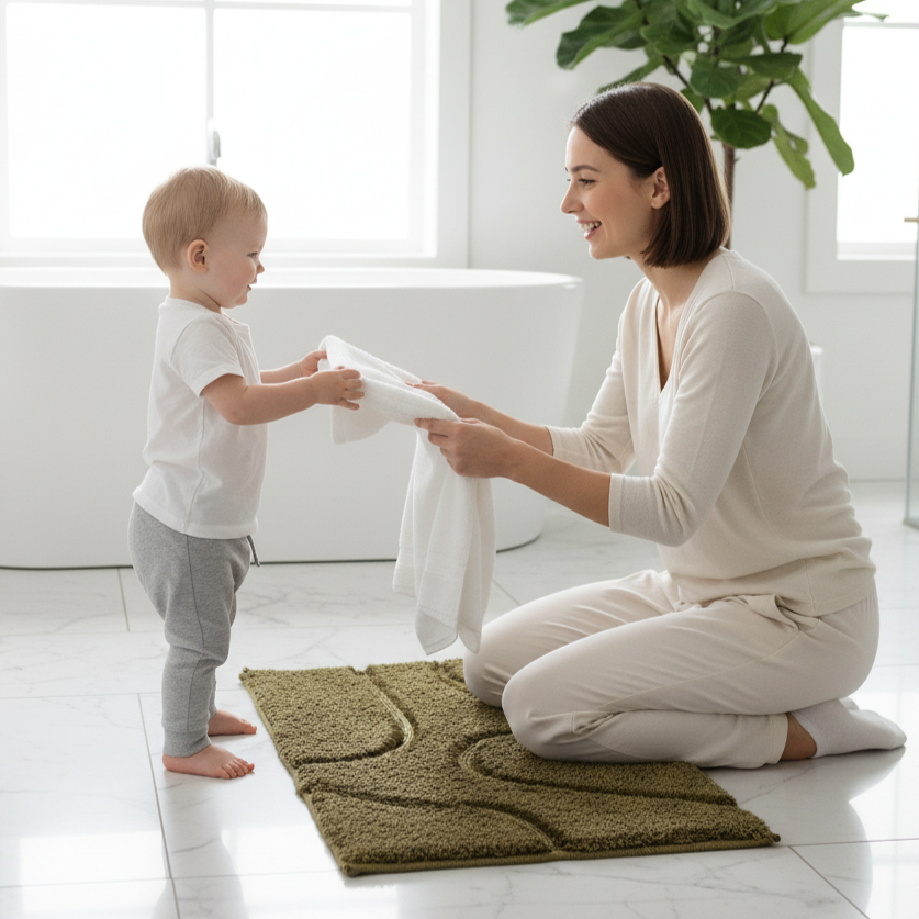 Wiva Cotton Bath Mat with Anti-Slip - 50x80cm, Olive Green