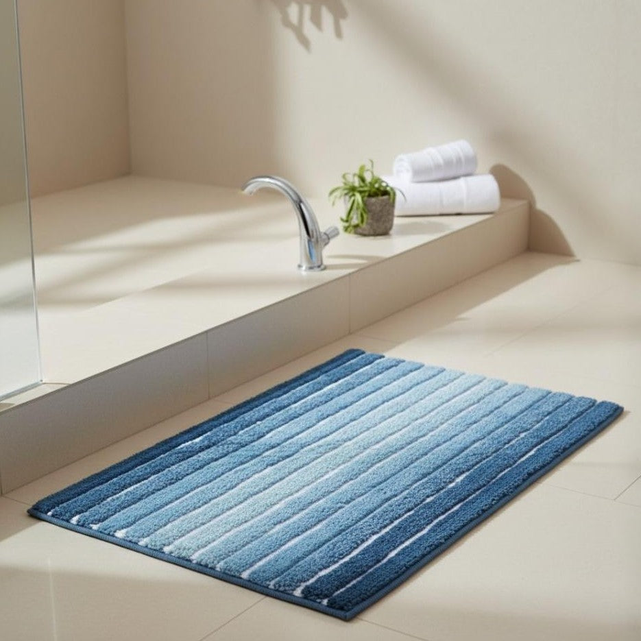 Ombre Cotton Bath Mat with Anti-Slip - 40x60cm, Blue