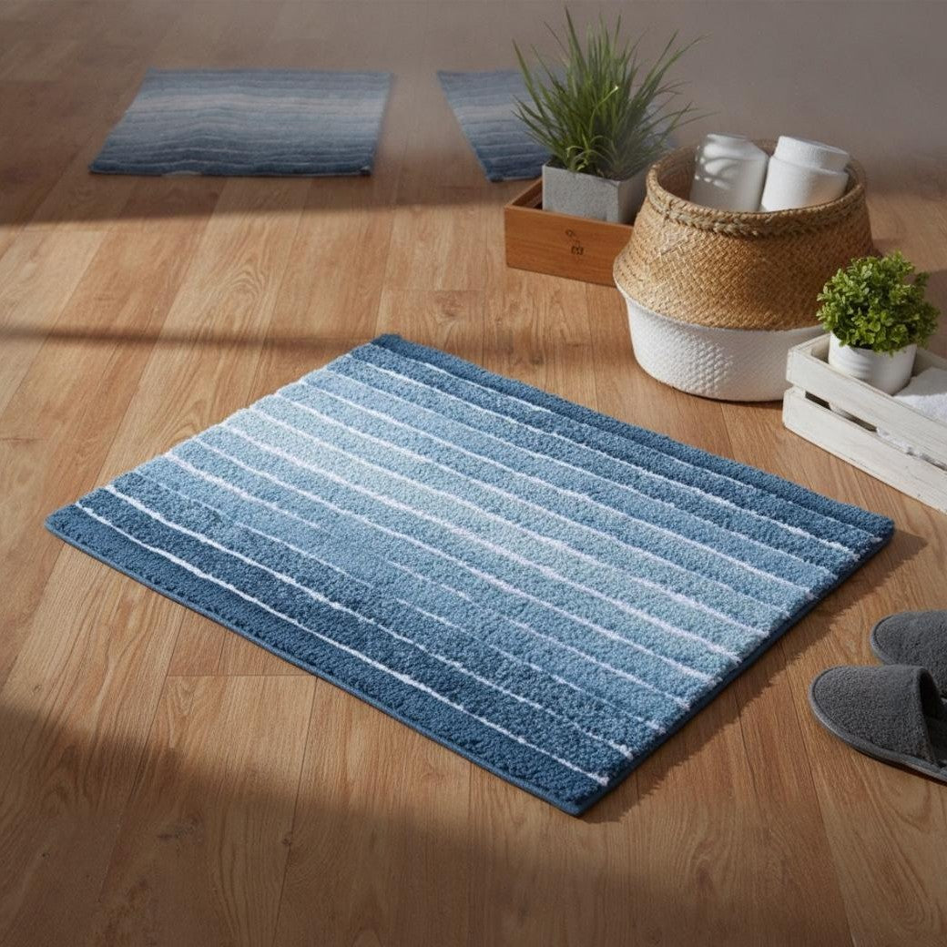 Ombre Cotton Bath Mat with Anti-Slip - 50x80cm, Blue