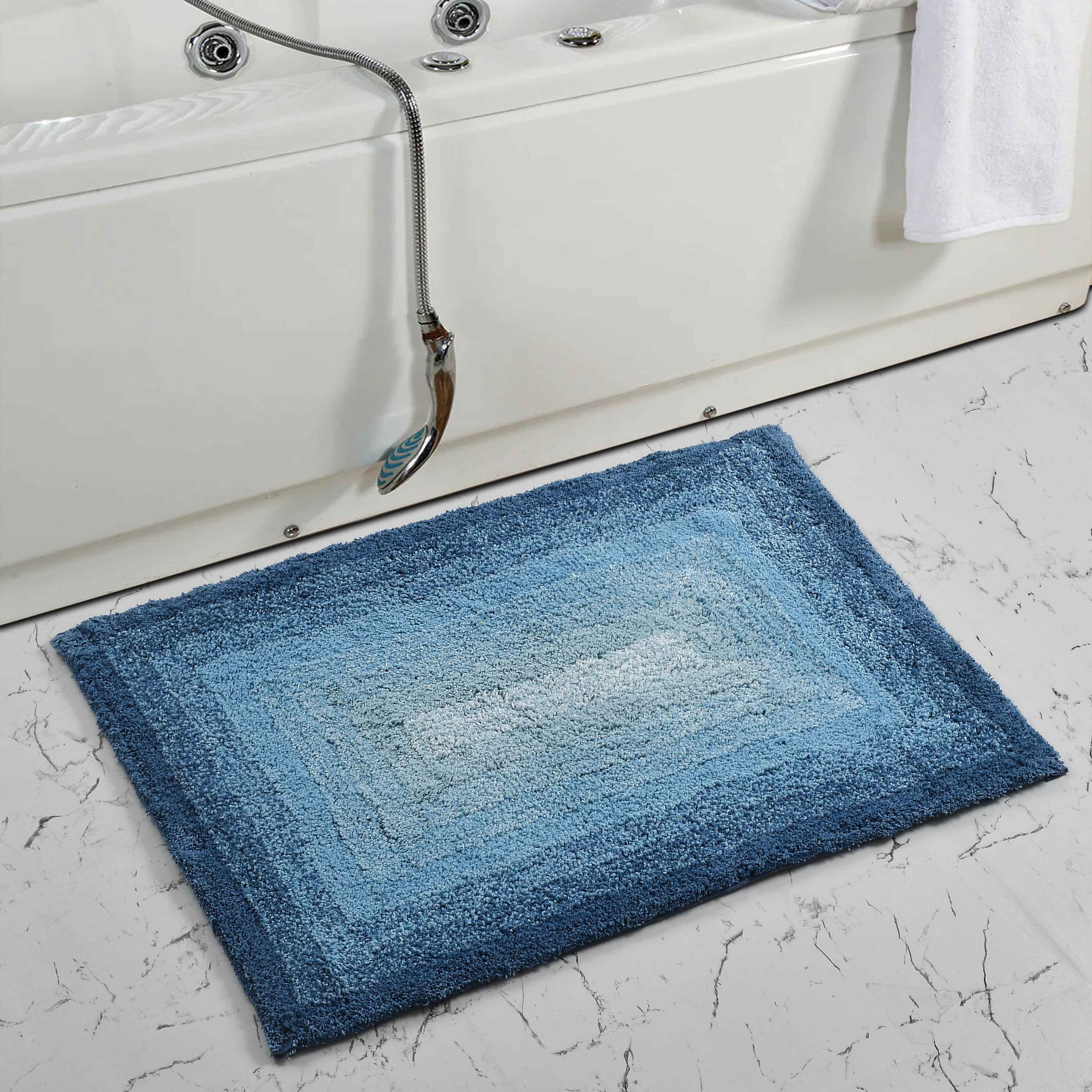 Layera Cotton Bath Mat with Anti-Slip - 40x60cm, Blue