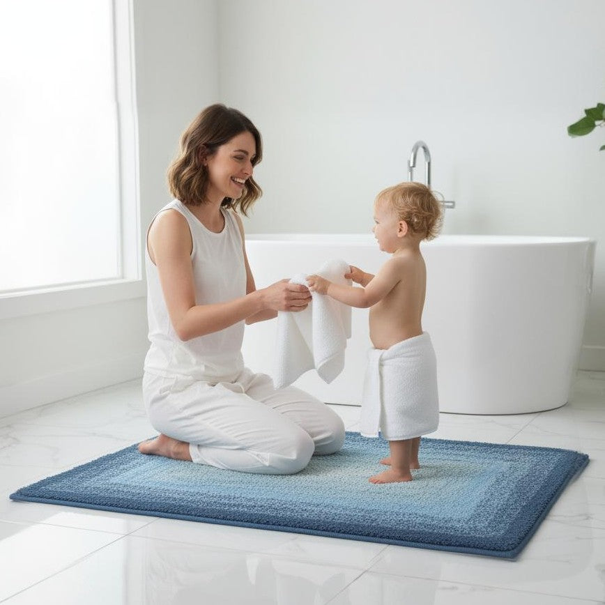 Layera Cotton Bath Mat with Anti-Slip - 40x60cm, Blue