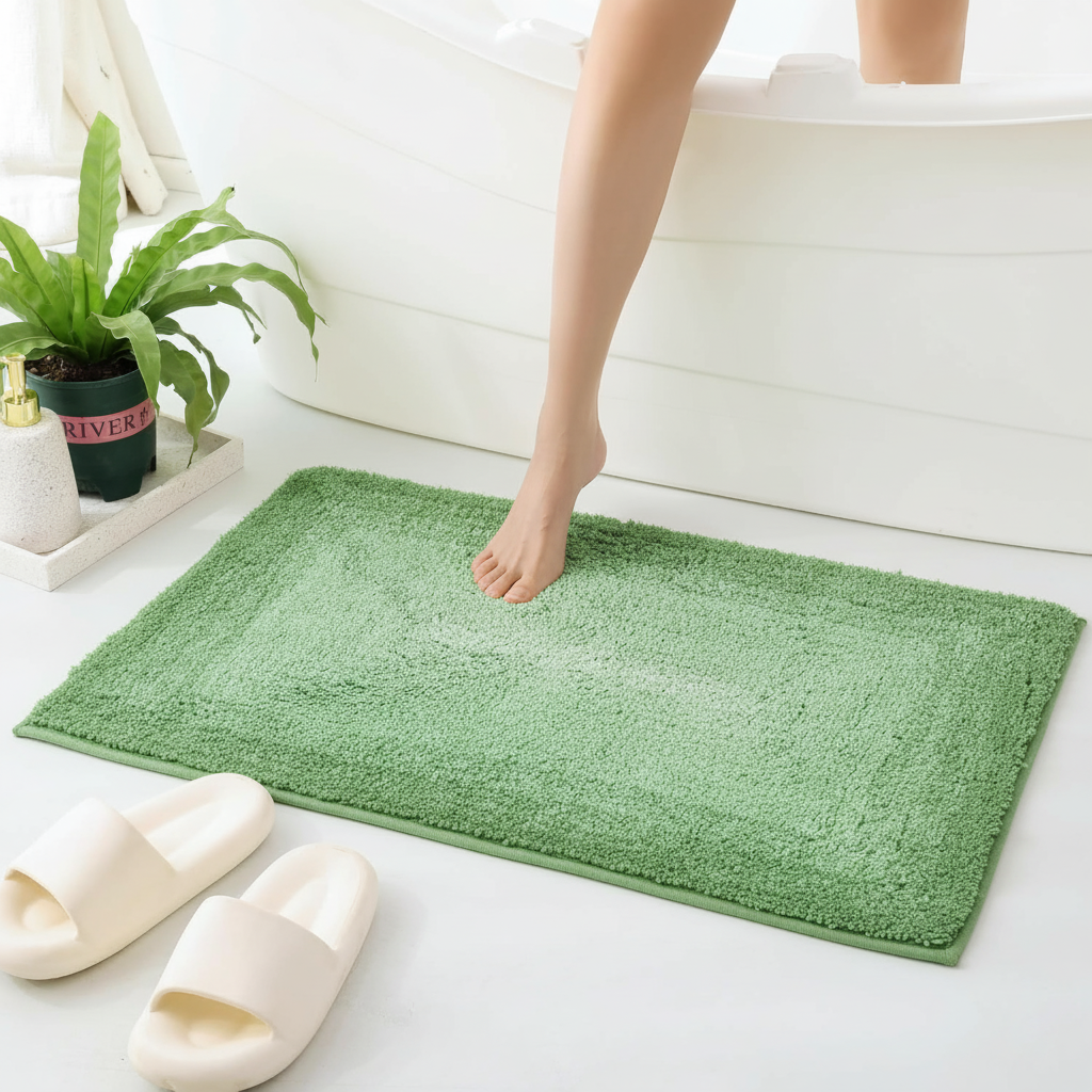 Layera Cotton Bath Mat with Anti-Slip - 40x60cm, Green