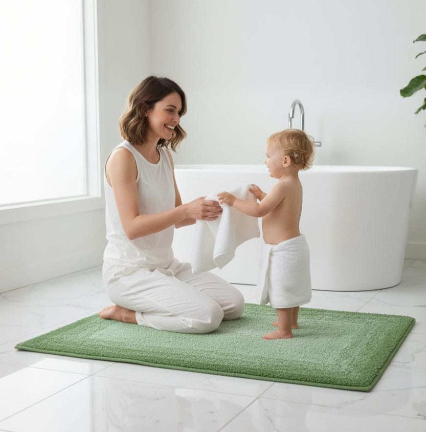 Layera Cotton Bath Mat with Anti-Slip - 40x60cm, Green