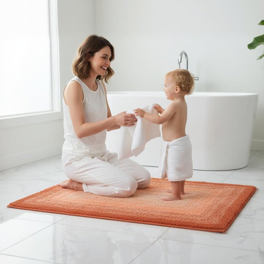 Layera Cotton Bath Mat with Anti-Slip - 50x80cm, Rust
