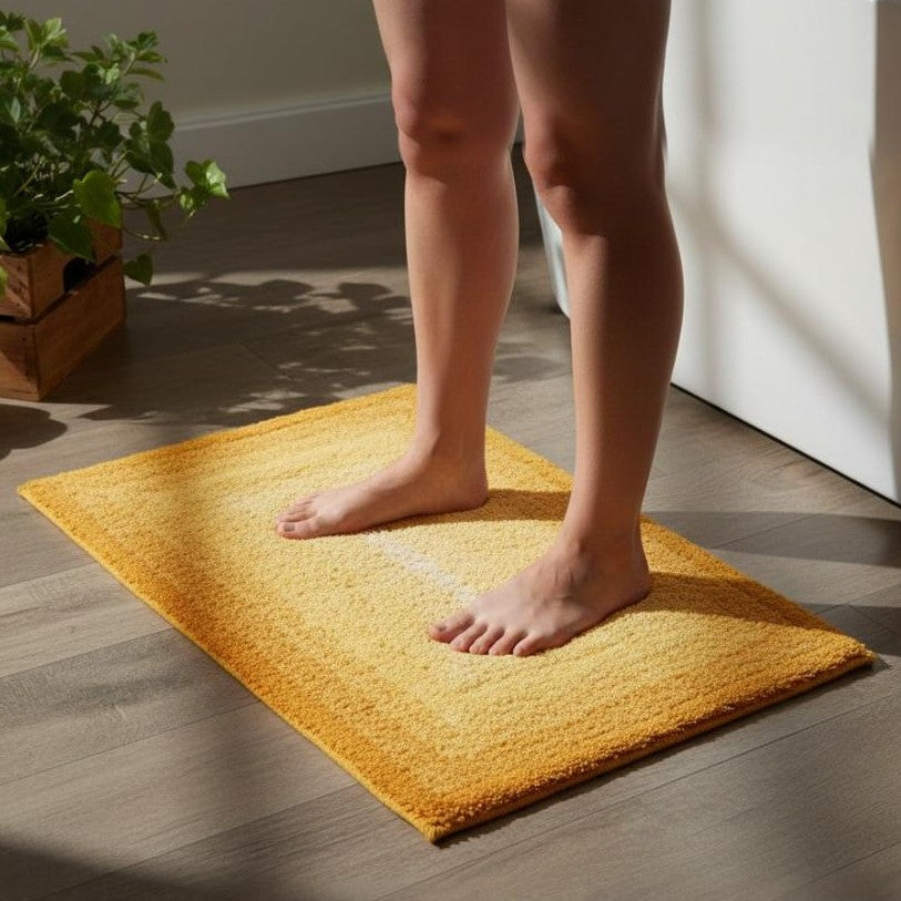 Layera Cotton Bath Mat with Anti-Slip - 50x80cm, Yellow
